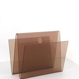 70's smoked plexiglass magazine rack