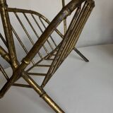 1960s magazine rack in gilded wrought iron, faux bamboo, Italian work