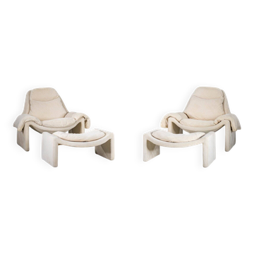 Chaises et poufs P60 de Vittorio Introini pour Saporiti, années 1960, lot de 4