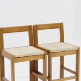 Tabourets de bar vintage italiens en bois et corde, lot de 2