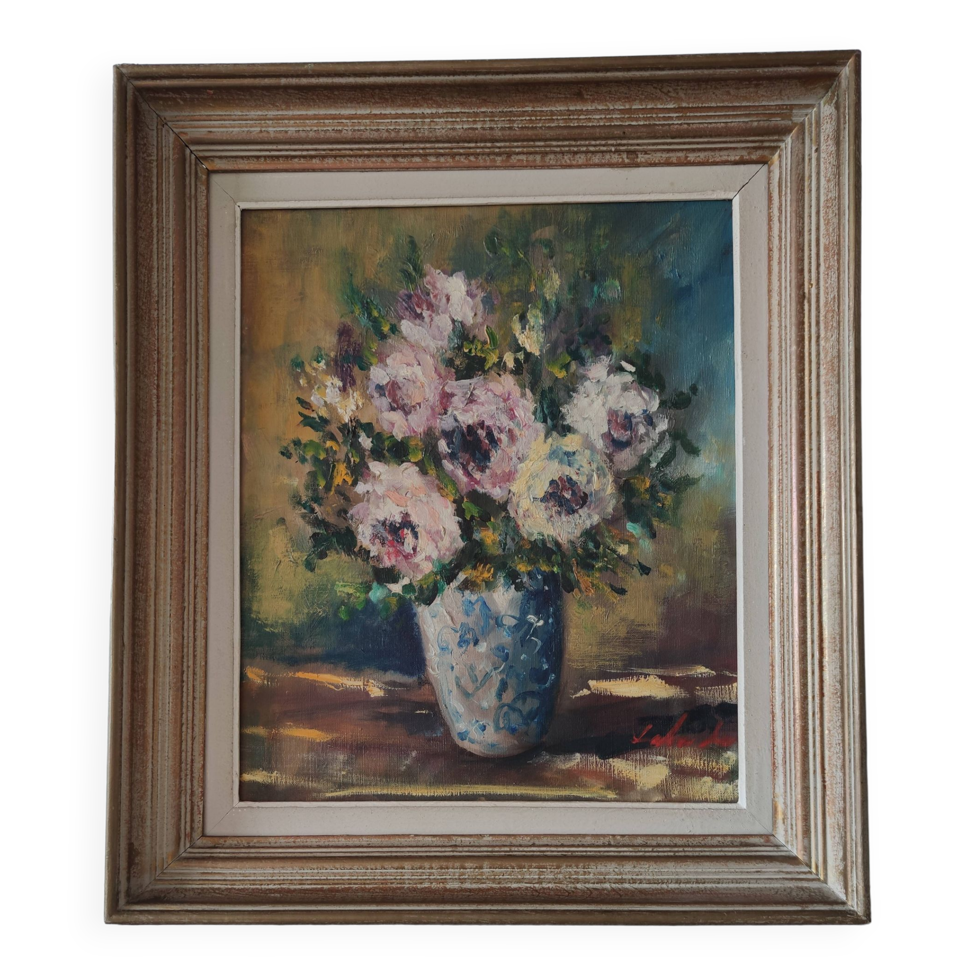 Old Painting 60 x 52 cm Oil on canvas Still life signed