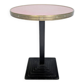 Pink and brass bistro table, Art Deco pyramidal base.