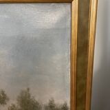 Grand tableau de paysage paisible du 19e signé Lenglet