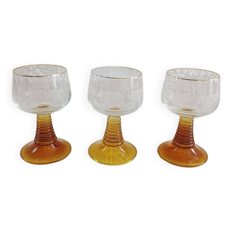 Set of 3 amber glass stemware