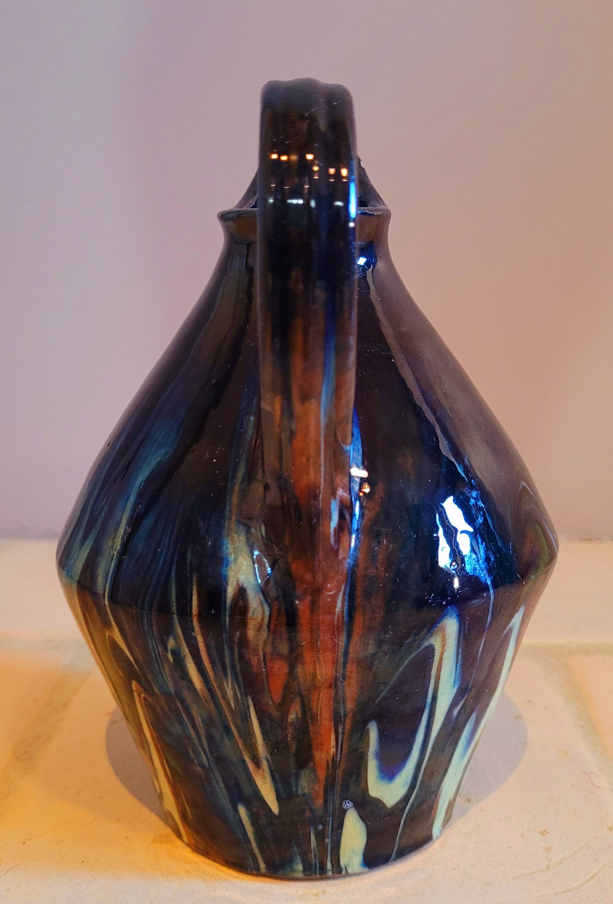 Antique pitcher carafe in midnight blue marbled ceramic
