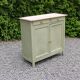 Renovated old Parisian buffet – Clay Green Envie & wooden top – 99 cm