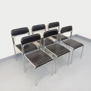 Set of 6 vintage Italian stackable chairs in chrome metal and skai.