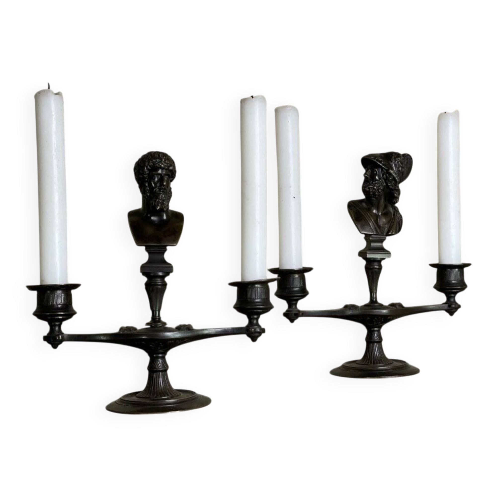 Pair of bronze candlesticks with a black patina in the antique style