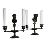 Pair of bronze candlesticks with a black patina in the antique style