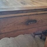 Solid oak farmhouse table, one drawer, vintage, early 20th century.