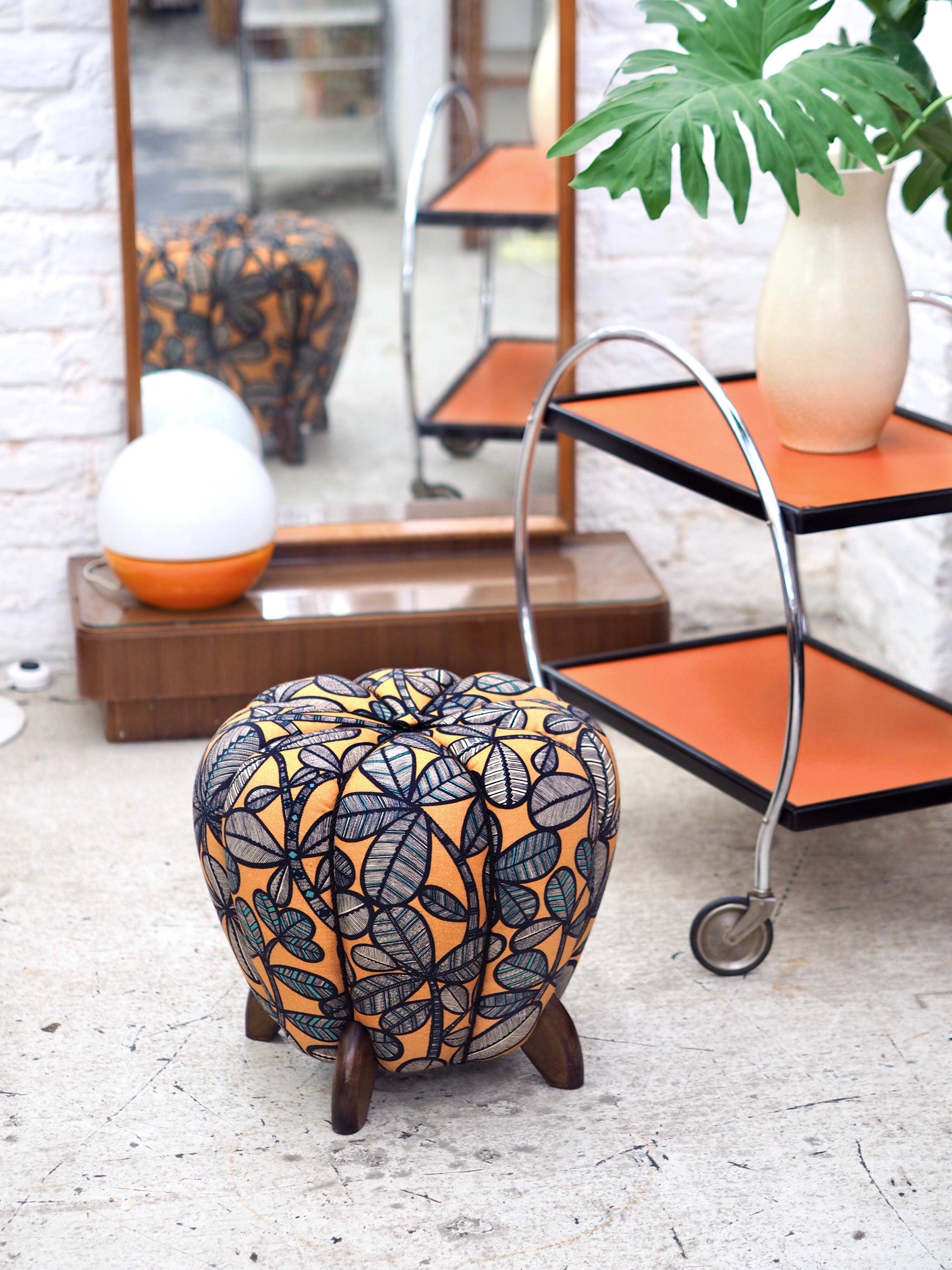 up to 3 Art Deco stools by Jindrich Halabala, leaf pattern, pouf, ottoman, 1930s