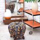 up to 3 Art Deco stools by Jindrich Halabala, leaf pattern, pouf, ottoman, 1930s