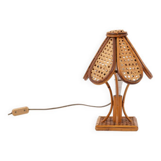 Lampe de table italienne en osier et rotin, années 1980
