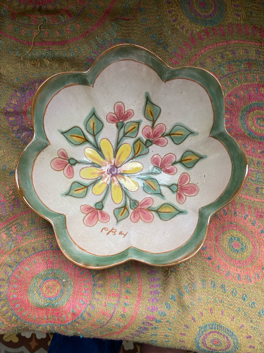 Enamelled dish signed Paul Bay.