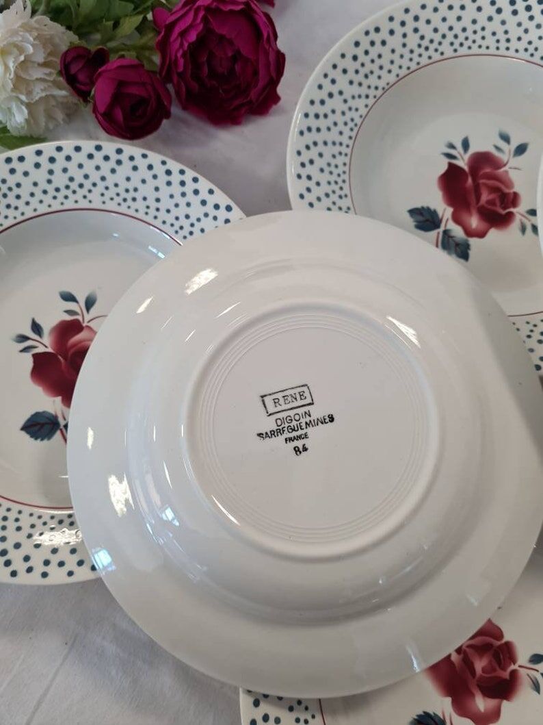 Assiettes creuses anciennes X6 modèle "René" de la manufacture française de Digoin
