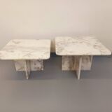 Pair of vintage nesting coffee tables in white marble from the 1970s.