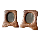 Pair of antique art nouveau copper metal photo frame  hammered copper