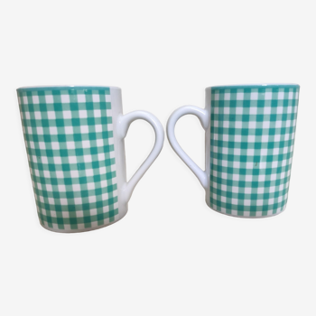 Set of two mugs Vichy pattern