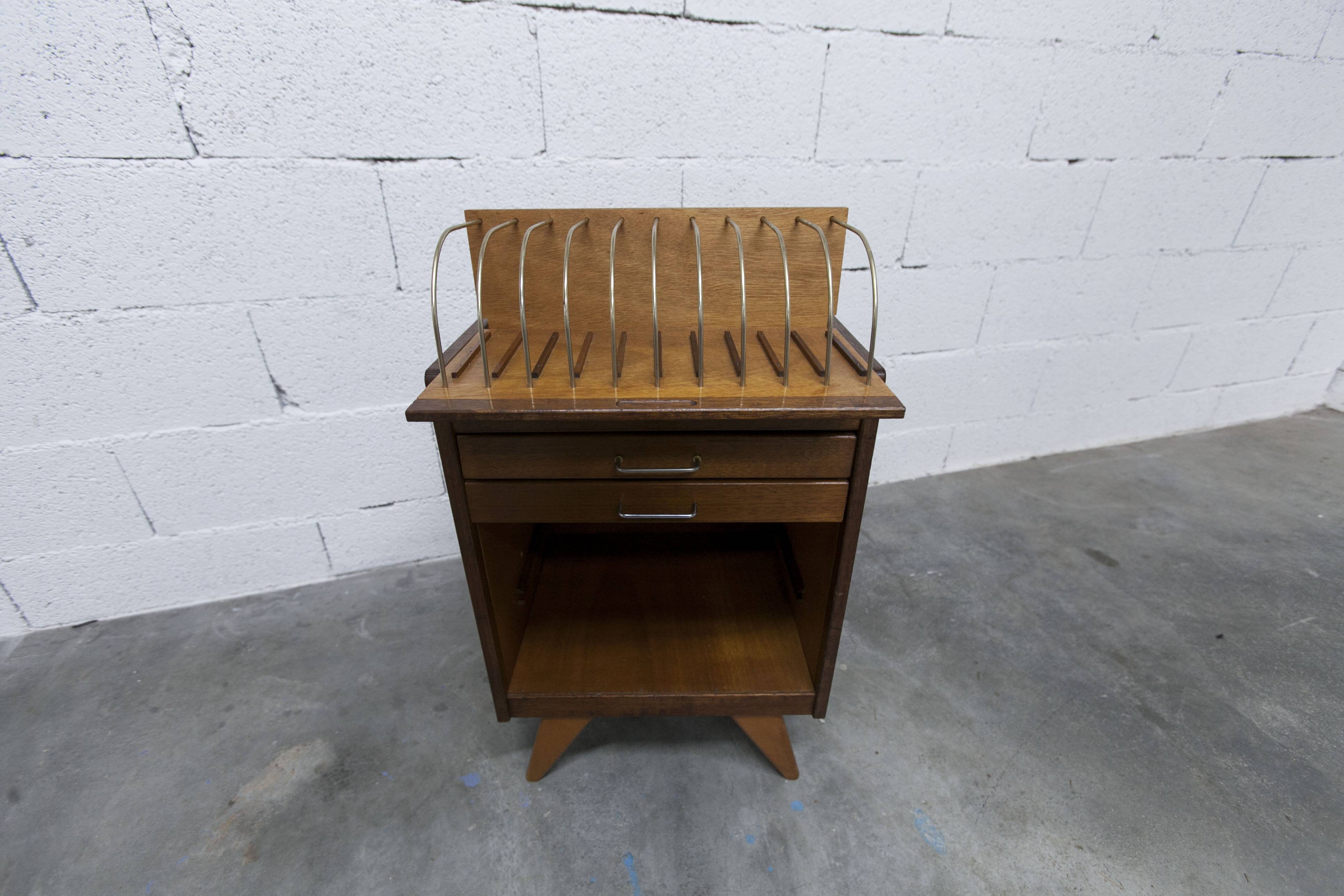 Unique 1960s bedside table with 15 complete games, compass legs, 1960s