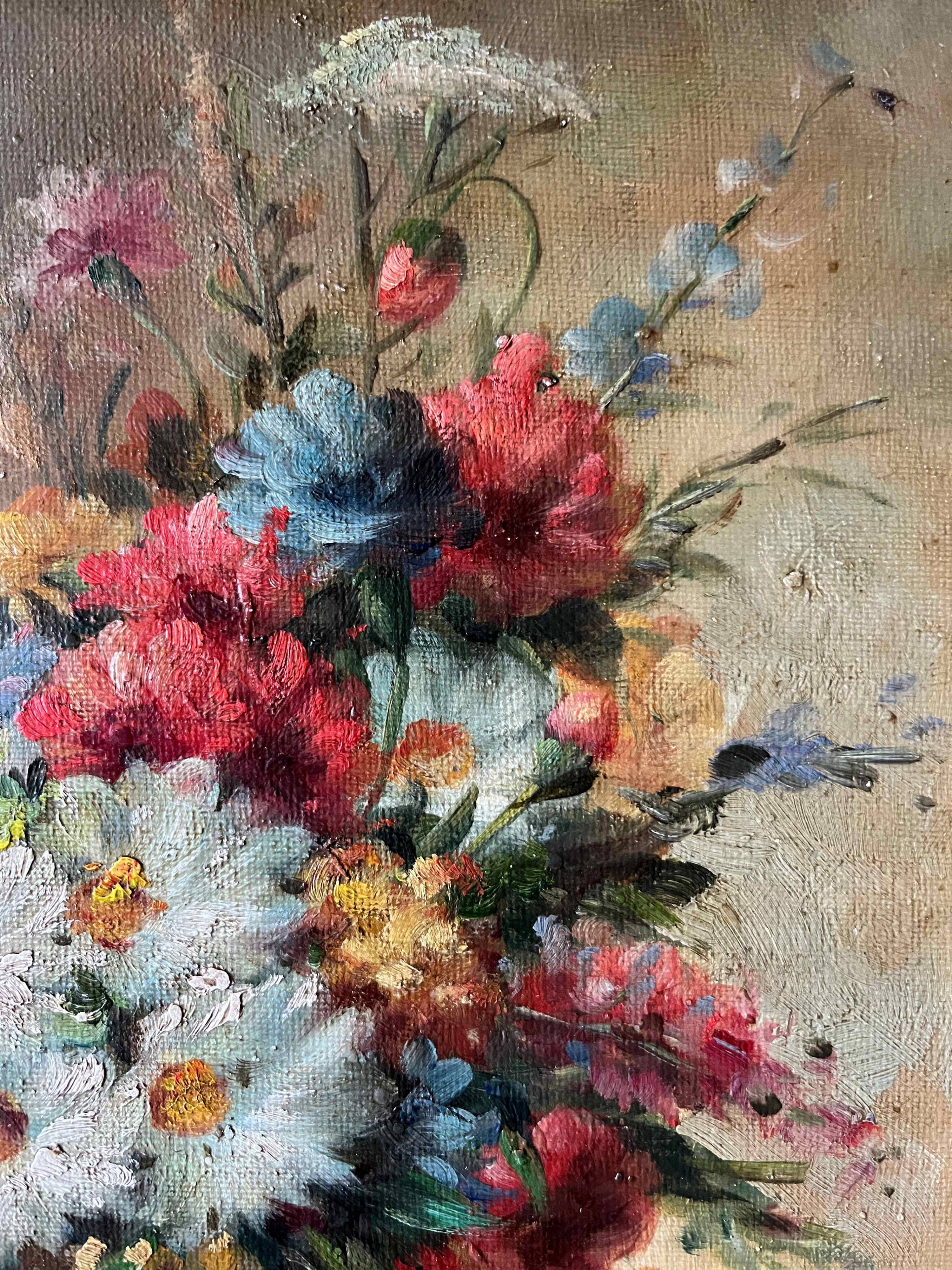 HST painting "Bouquet of wild flowers" signed + frame