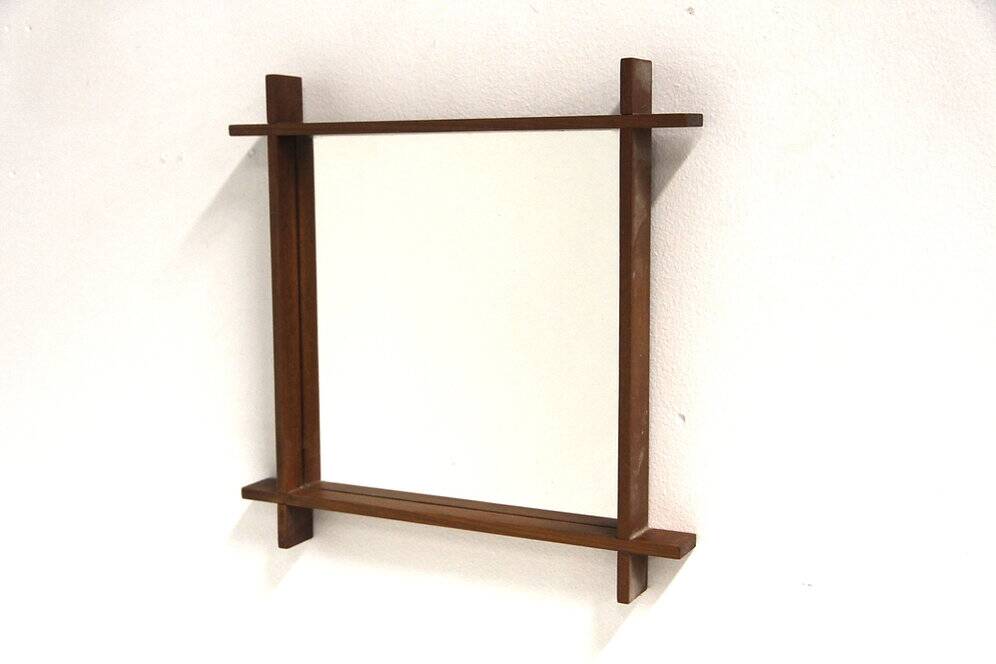 Miroir scandinave en teck, Suède, 1960, 36x36cm