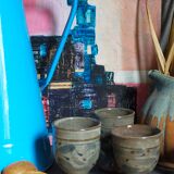 Trois tasses de potier en grès émaillé vintages