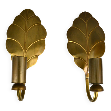 Paire d'appliques feuilles laiton années 70