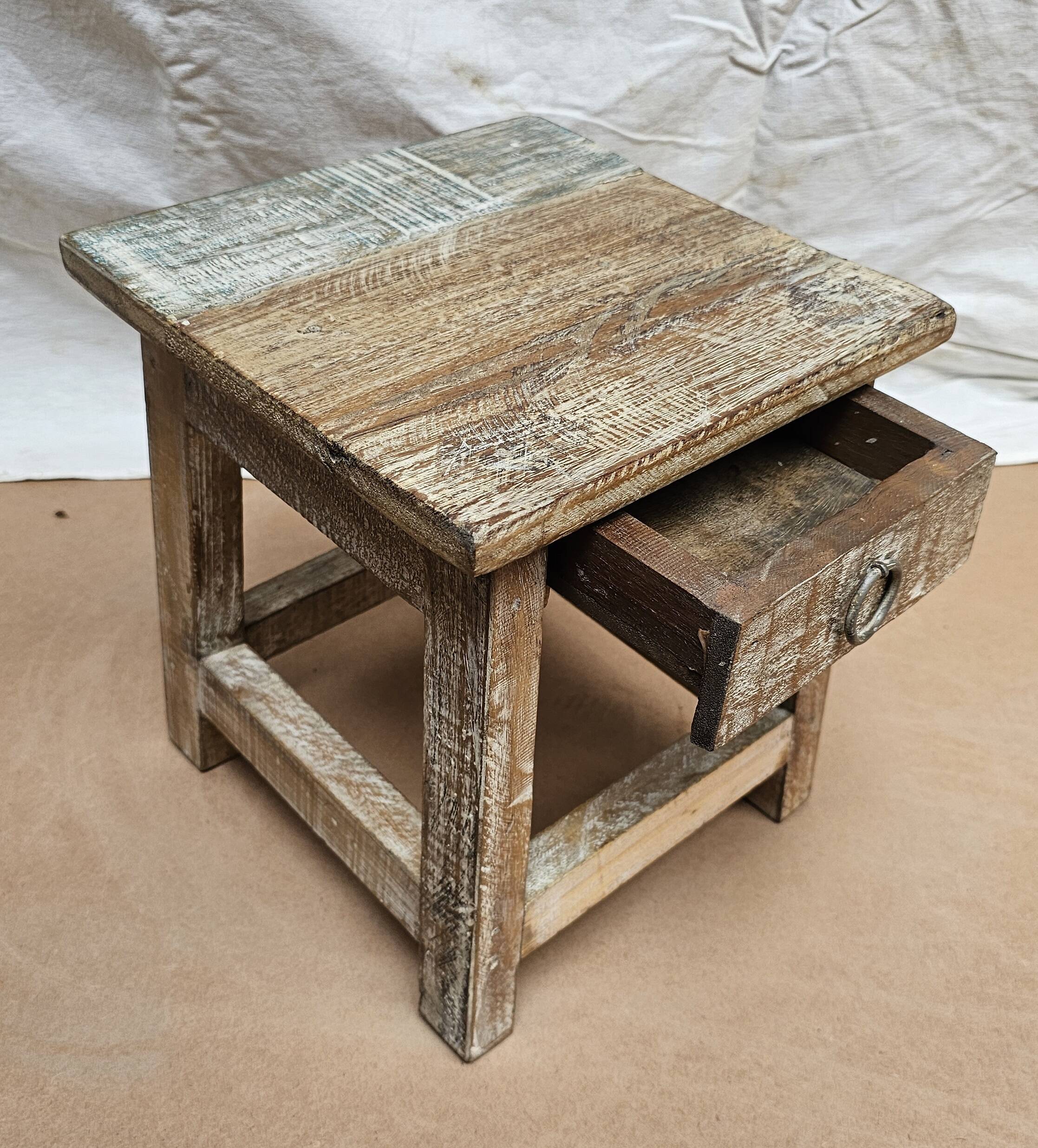 Small teak stool with 1 drawer