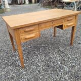 Flat oak desk with drawers, 130×70cms