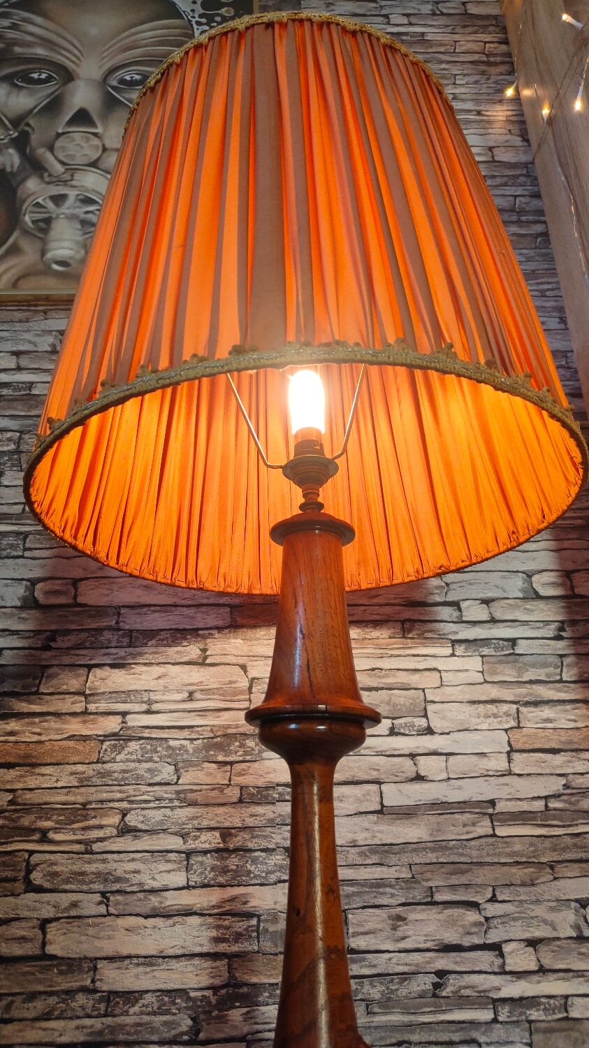 Large carved floral wooden lamp 1960