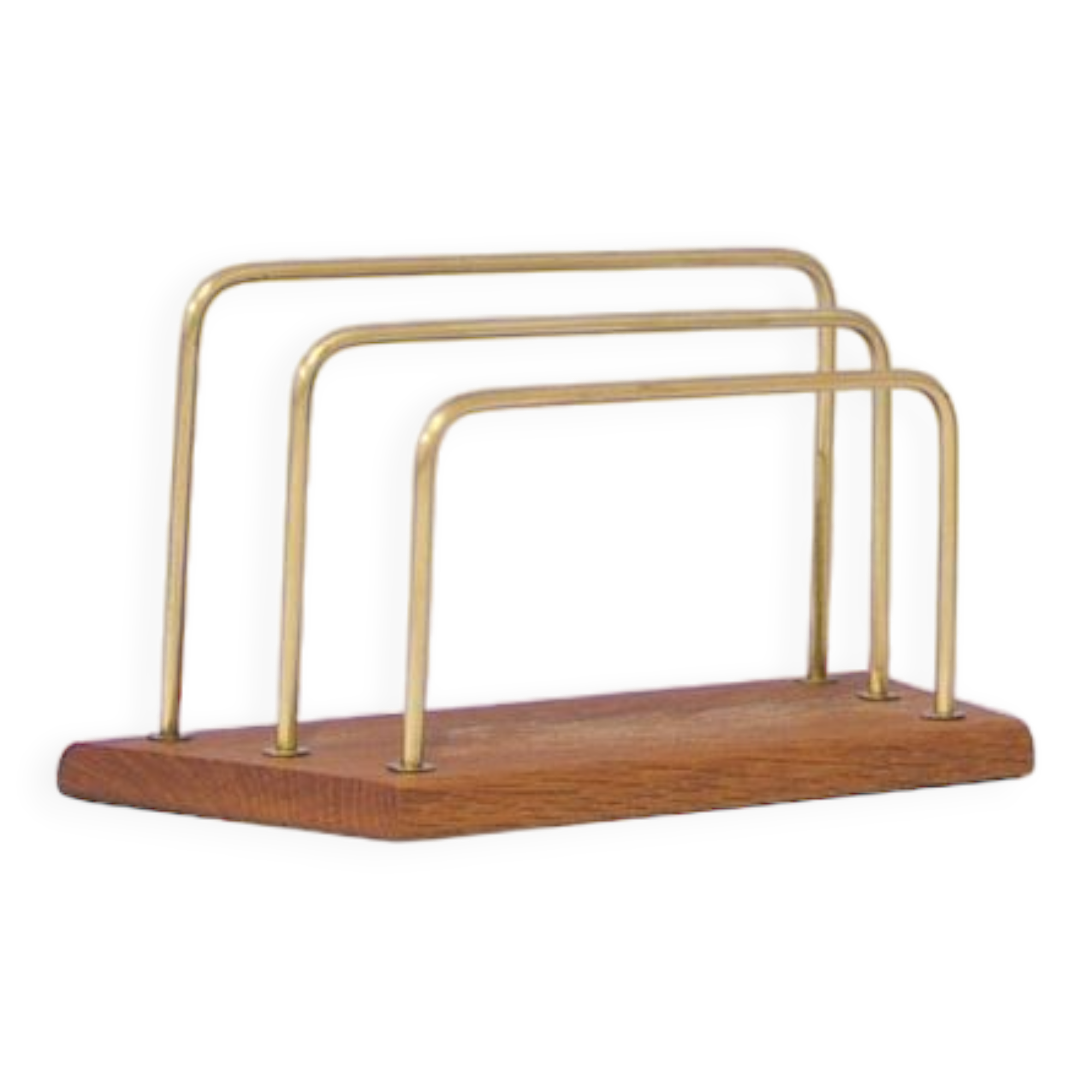 vintage wooden letter holder 3 brass brackets