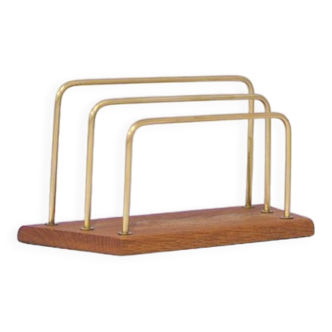 vintage wooden letter holder 3 brass brackets