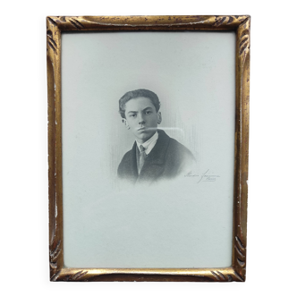 Antique photo frame with portrait of a young man, Femina Paris studio