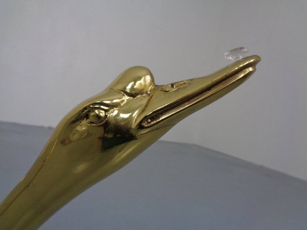 French Swan Coffee Table in Brass and Glass, 1960s