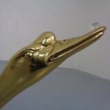 French Swan Coffee Table in Brass and Glass, 1960s