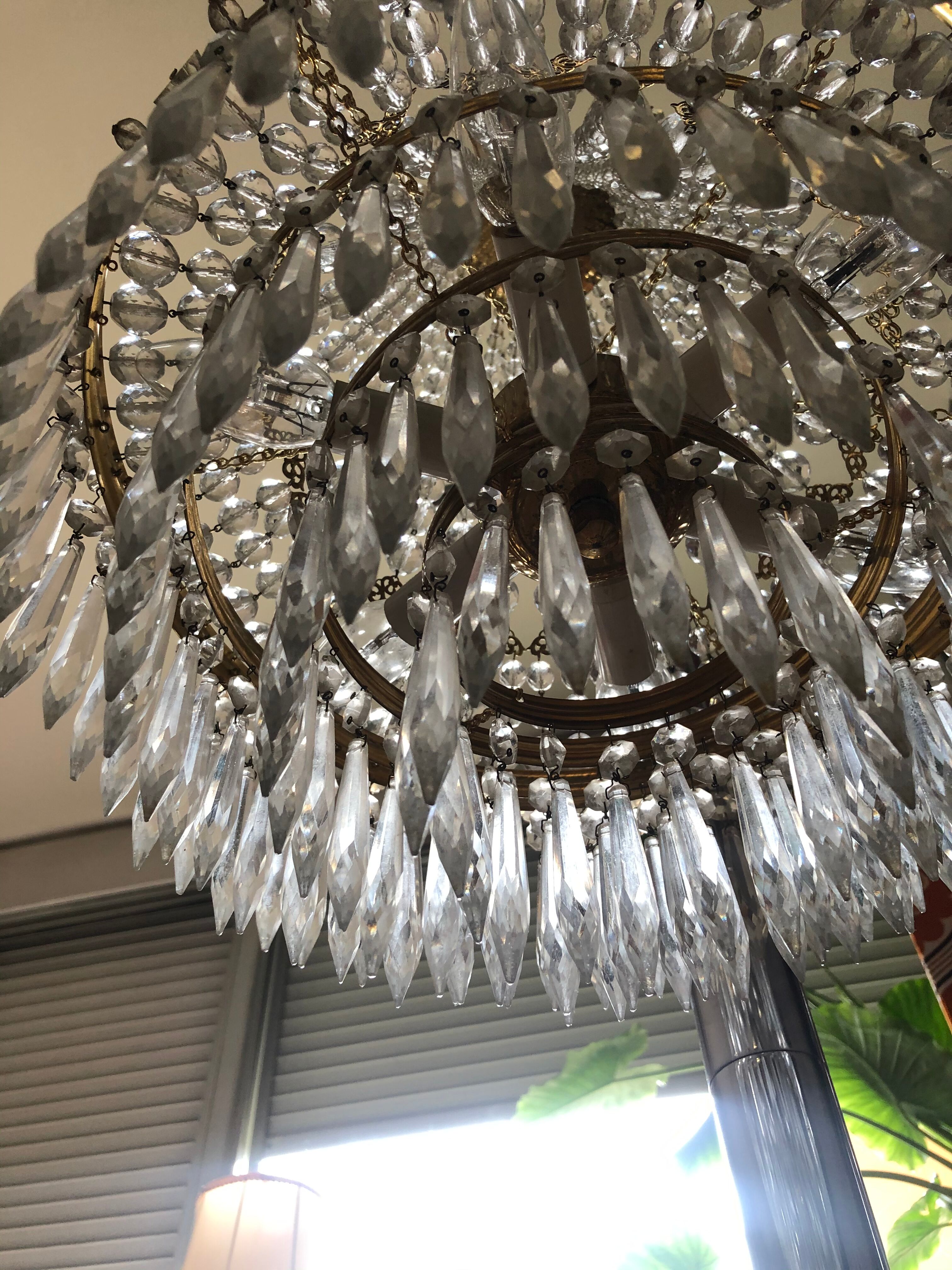 Crystal and brass chandelier