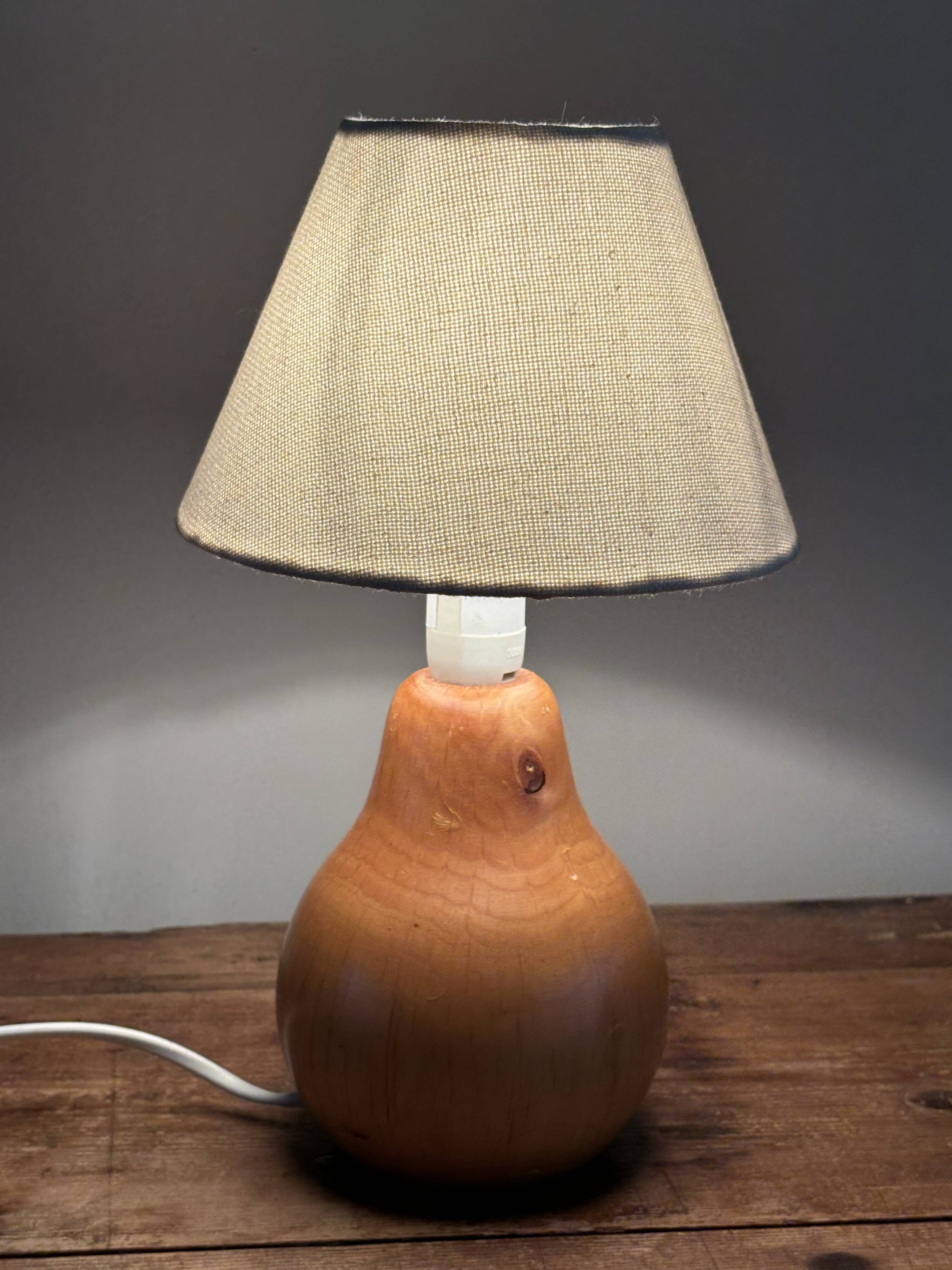 vintage wooden lamp small model with fabric shade 80's design