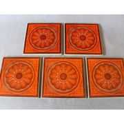 Vintage 5 Villeroy and Boch small tiles, 1960s-70s, orange flowers