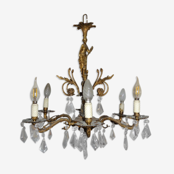 Golden bronze and crystal chandelier