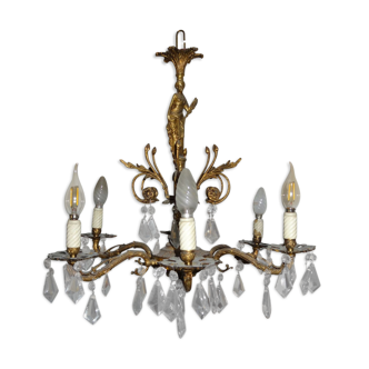 Golden bronze and crystal chandelier
