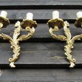 Petite pair of vintage French bronze brass mix 2 arm wall lights sconces revamp rewire