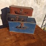 Set of 3 old cardboard suitcases