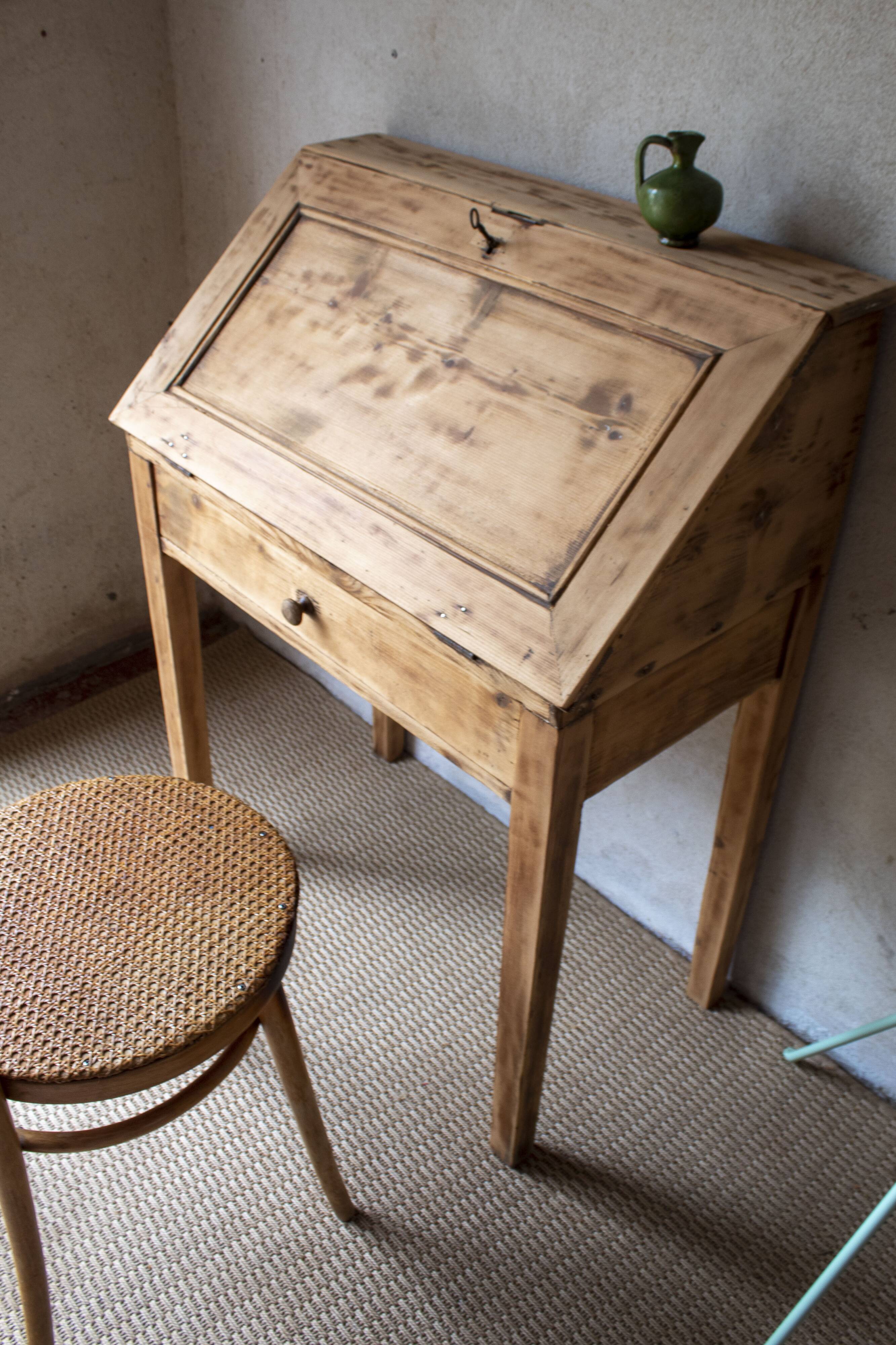 Secrétaire bureau vintage ancien bois massif