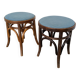 Pair of Vintage Bentwood Stools / Thonet Style / Upholstered Seat in Blue