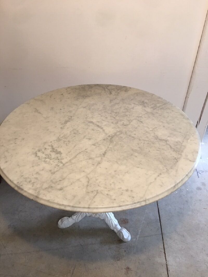 Old round table cast-iron central feet and marble tray 1960