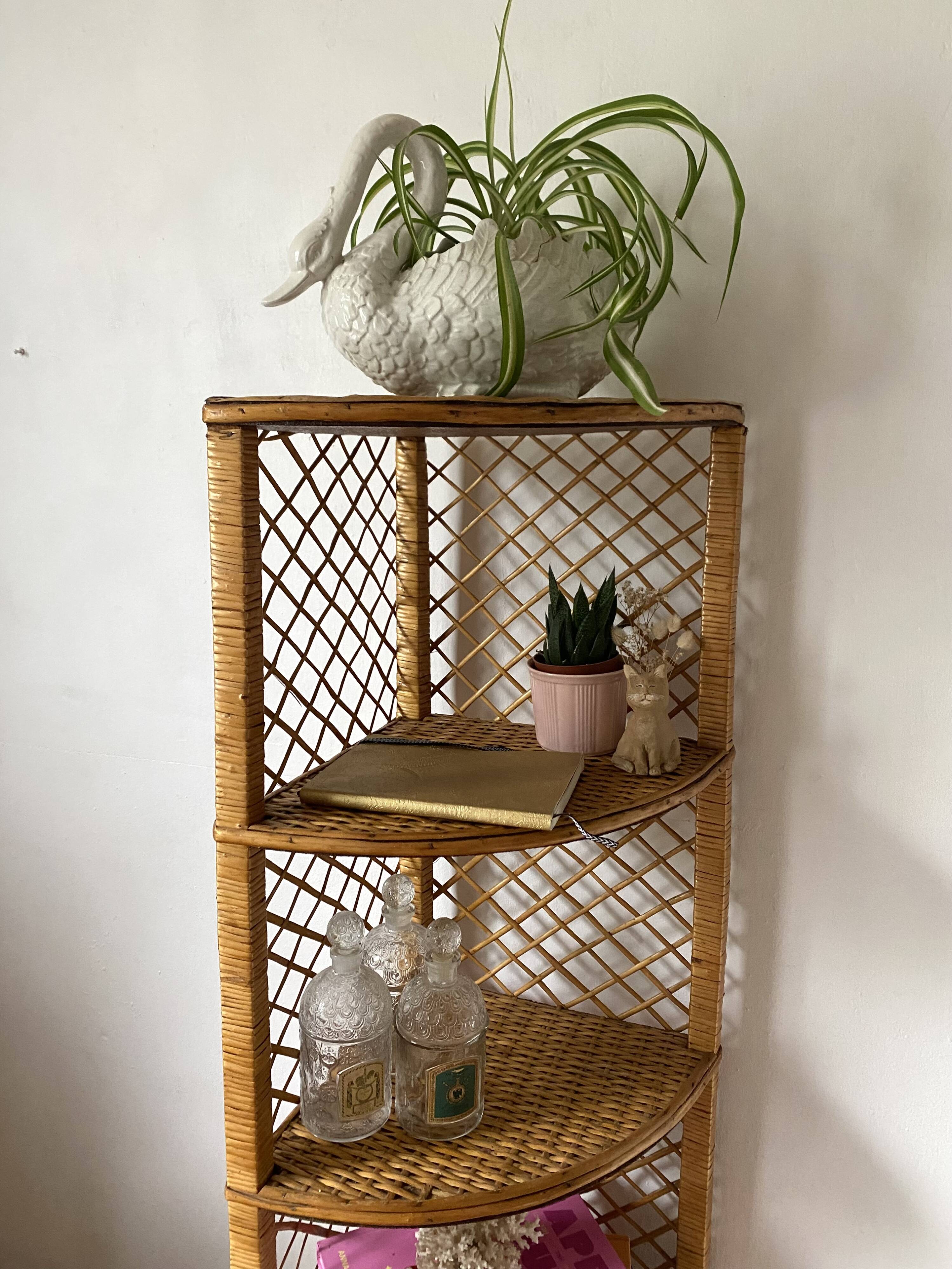 rattan corner shelf from the 60s and 70s