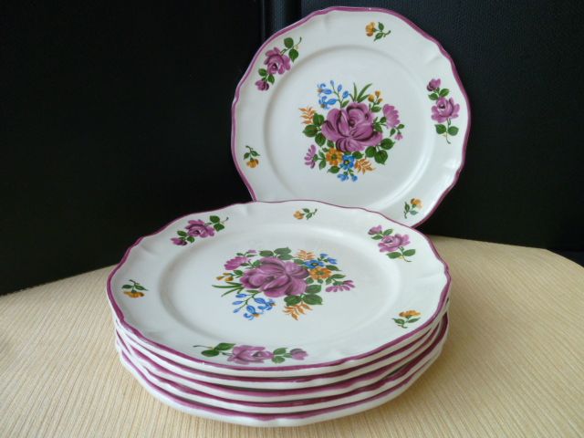 Set of 6 Dessert Plates in Earthenware of St Amand 1713 Model Old Strasbourg