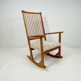 Mid-century rocking chair in pine and sheepskin by Yngve Ekström, Sweden.