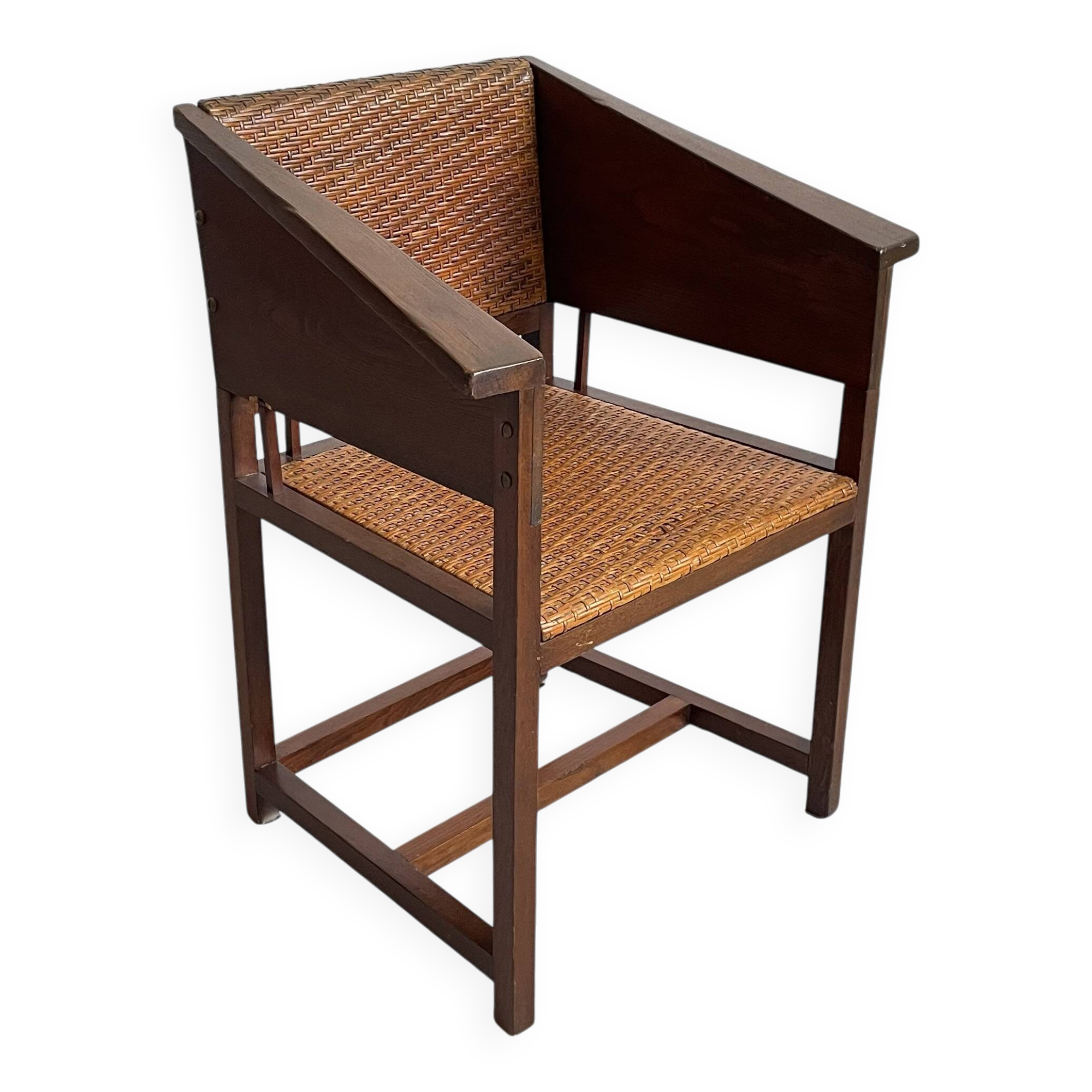 Hans Vollmer & Prag-Rudniker Wickerwork, Oak and Cane Chair Mod. 464, 1902