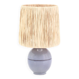 Lampe bleue en céramique, abat jour en raphia, années 60